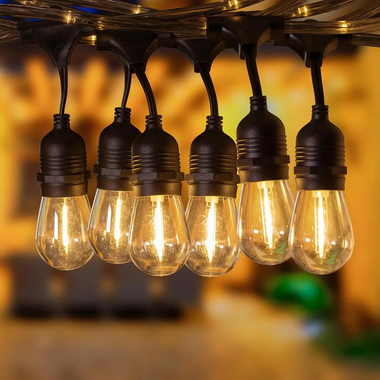 LEONLITE LED Outdoor String Lights 48FT - 24 E26 Bulb Sockets UL Plug