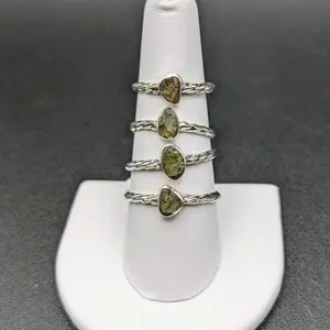Genuine Moldavite Twist Band Ring in Sterling Silver