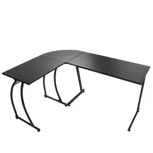 Modern L-Shaped Office Computer Desk - Wooden Tabletop MDF Workstation, Anti-Scratch Beveled Edge, Black Metal Frame for Home Office Use,summerwins