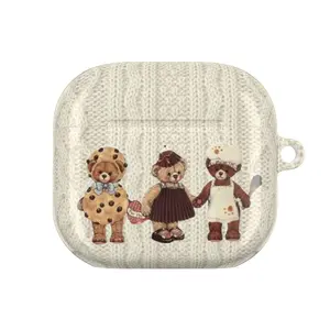 Cute Knit Teddy Bear AirPods Case, Protective Cover for AirPods Gen 1, 2, 3, 4, AirPods Pro 1, 2, 3 Shockproof Cute Gift for Women Girls