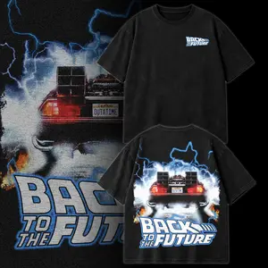 Back to the Future DeLorean Time Machine Graphic T-Shirt, OUTATIME License Plate Retro 80s Movie Tee, Lightning Time Travel Car Sci-Fi Shirt, Vintage Washed Oversized Unisex Cotton Streetwear, Classic Film Fan Gift