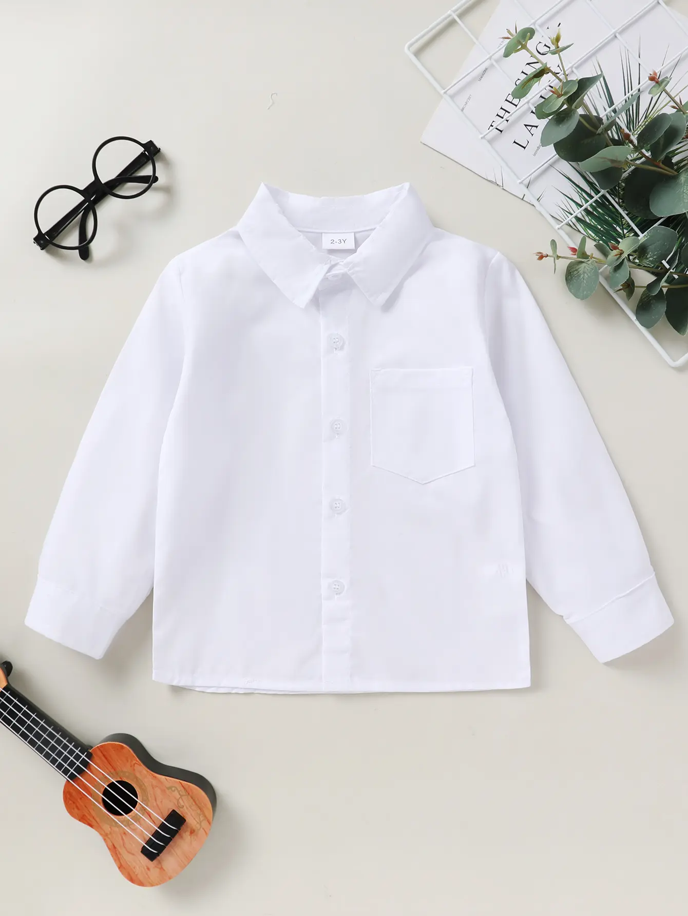Toddler Boys' Button-Up Shirt, Long Sleeve Solid Color Polyester Blend Top with Lapel Collar, Baby Boy Clothes, Toddler Button Up Shirt, Solid Color Tops, Long Sleeve Boys' Shirts Buttoned Top Casual Tops