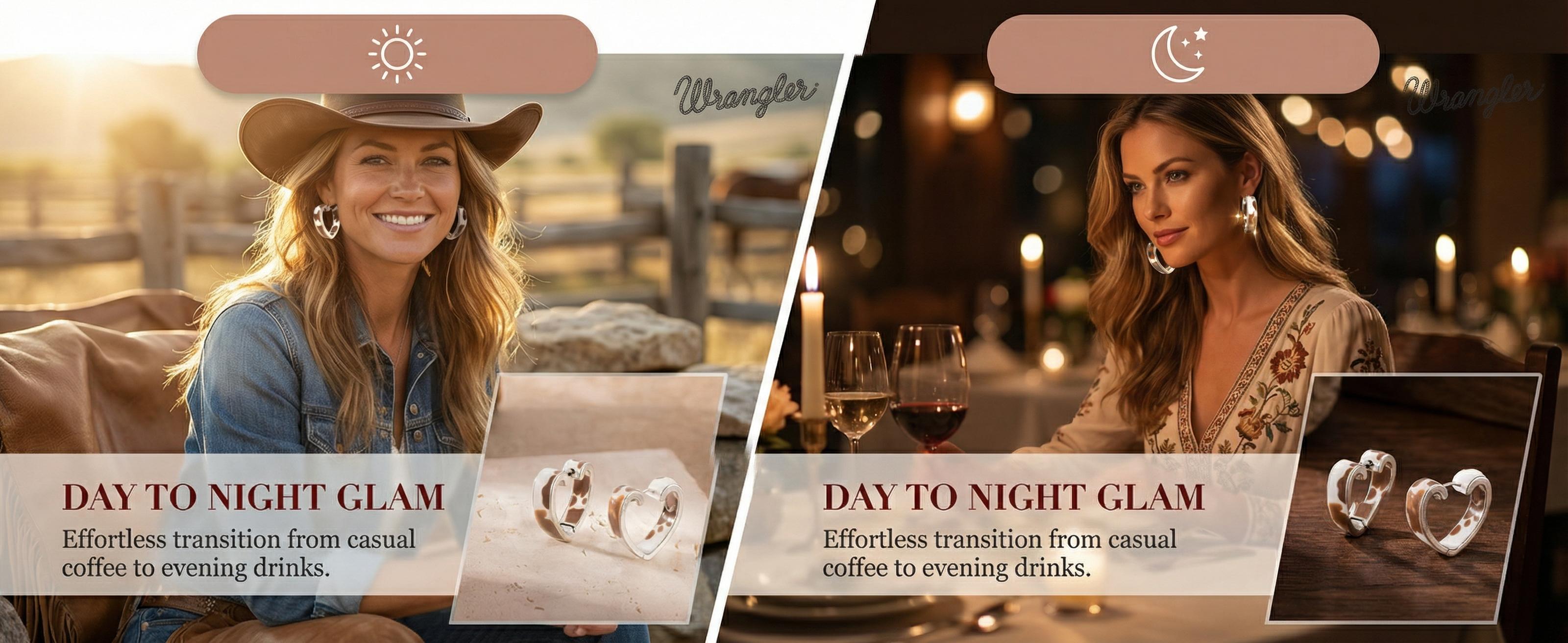 Wrangler Western Cowprint Heart Earrings for Women Gold Plated Fashion Jewelry Valentine's Day Gift Selection TikTokShopJumpstartSale