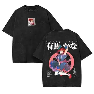 Arima Kana Oshi no Ko Hoshino Ai Ruby Aqua Idol B-Komachi Kaos Anime Washed Tshirt 2 Sided Cotton Unisex Graphic Japanese Manga Merch Menswear Tee Retro Black Vintage Streetwear
