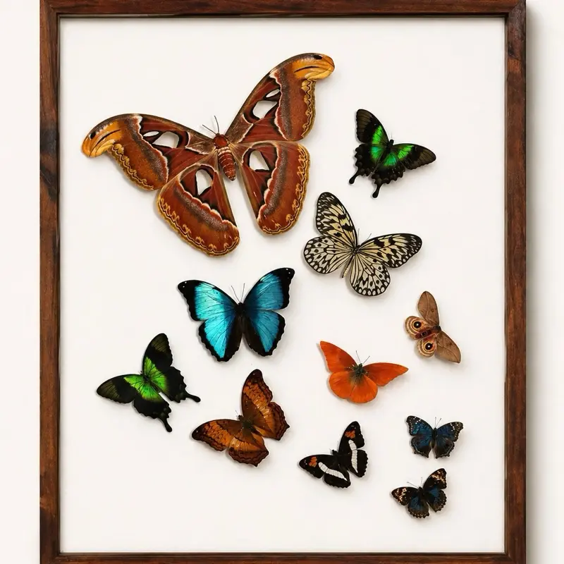 Atlas Moth Attacus Atlas & Mixed Butterfly Collection Framed Display 24 x 30 inches for Home Decor
