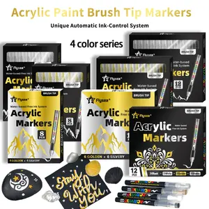 Soft Tip Acrylic Markers Gold Silver Multi-Color Set, Art Pen Marker, 0.5-6mm Elastic Brush Head, No Press Needed Ink, Waterproof Sunproof