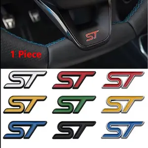 1pc 3D Metal ST Logo Badge Decal Car Steering Wheel Emblem Sticker for Ford ST Fiesta Edition KUGA Mondeo Focus X 2 3 MK2 MK3 MK5 MK4 Accessories Car Interior Decor