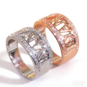 Luxury Wide Band NANA Letter Rings Hollow Out Roman Numeral Rings Gold Plated Cubic  Statement Rings for Daily & Gift Luxury Wide Band Rings Wedding Engagement Promise Bride Rings  Valentine's Day Mother's Day Gift