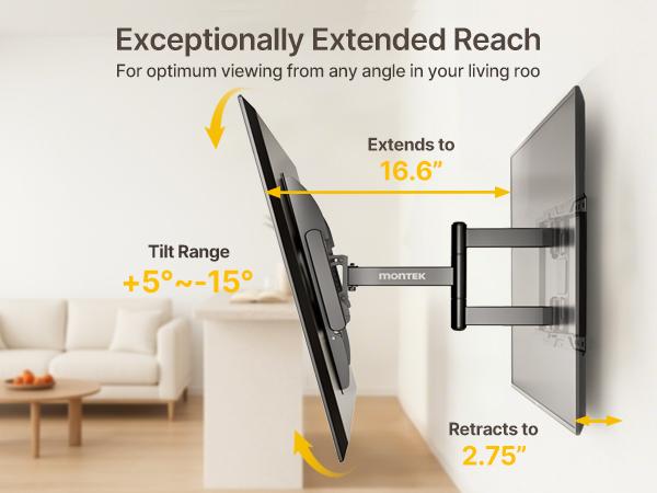 Ultra Slim TV Wall Mount for 37-95 Inch TVs | 1.1" Thin Low Profile Full Motion Bracket | Dual Swivel Articulating Arms with Tilt | Max VESA 600x400mm | Holds 132lbs | Fits 16"/18" Studs