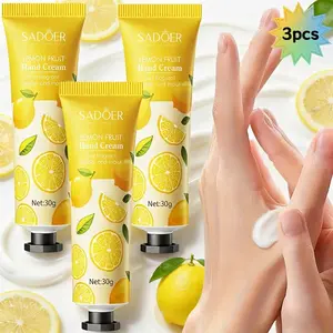 3-Pack Lemon Hand Cream with Vitamin C and Hyaluronic Acid, Moisturizing and Anti-Dry, Plant Scented, Non-Greasy, Hand Care, Skincare