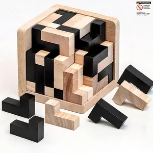 54L Wooden Stacking Puzzle Cube | Brain Teaser IQ Challenge | Adult & Kids Educational Toy | Desk Fidget Stress Relief Gift | Wooden Puzzles