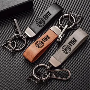 Car Vintage Leather Keychain Ring Auto Emblem Zinc Alloy Chain Key Accessories For FIAT 600 Panda Pulse Mobi 500X Tipo Strada 500L Fastback Cronos Ulysse Fullback Doblo Toro Qubo Aegea