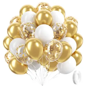 62 pieces of gold and white balloon set, including 10 inch and 12 inch colored paper filled latex balloons, suitable for weddings, birthday parties and other occasions, the gold and white themed party decoration, Party Balloons Decorations