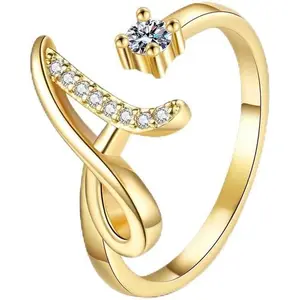 Adjustable 14K Gold Plated Initial Letter Rings for Women - Letters A-Z