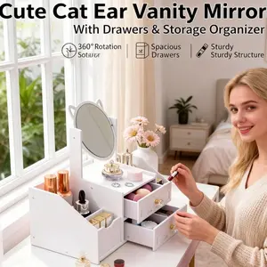 Elegant Makeup Mirror Storage Cabinet, Polished Surface, Space-Saving Design, Durable High-Quality Material, Manual Assembly