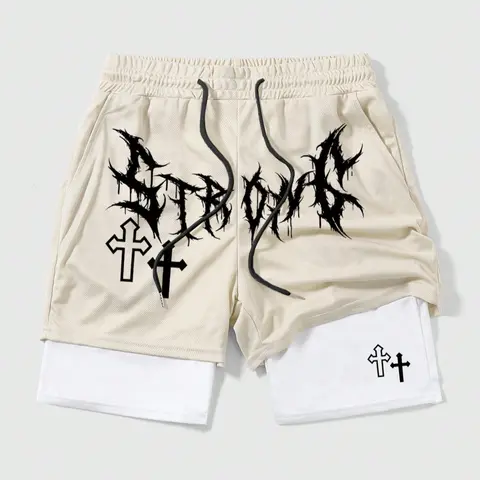 Men's Cross Print Shorts, Regular Fit Casual Comfy Breathable for Daily Wear, Men's Shorts for Summer, Shopping Shorts
