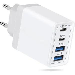 European Travel Plug Adapter, 40W 4-Port USB C Wall Charger Plug Type C   Block International Power Adaptor  to  EU for  17 16 15 14 13 12 11 Pro Max XS, iPad, Galaxy