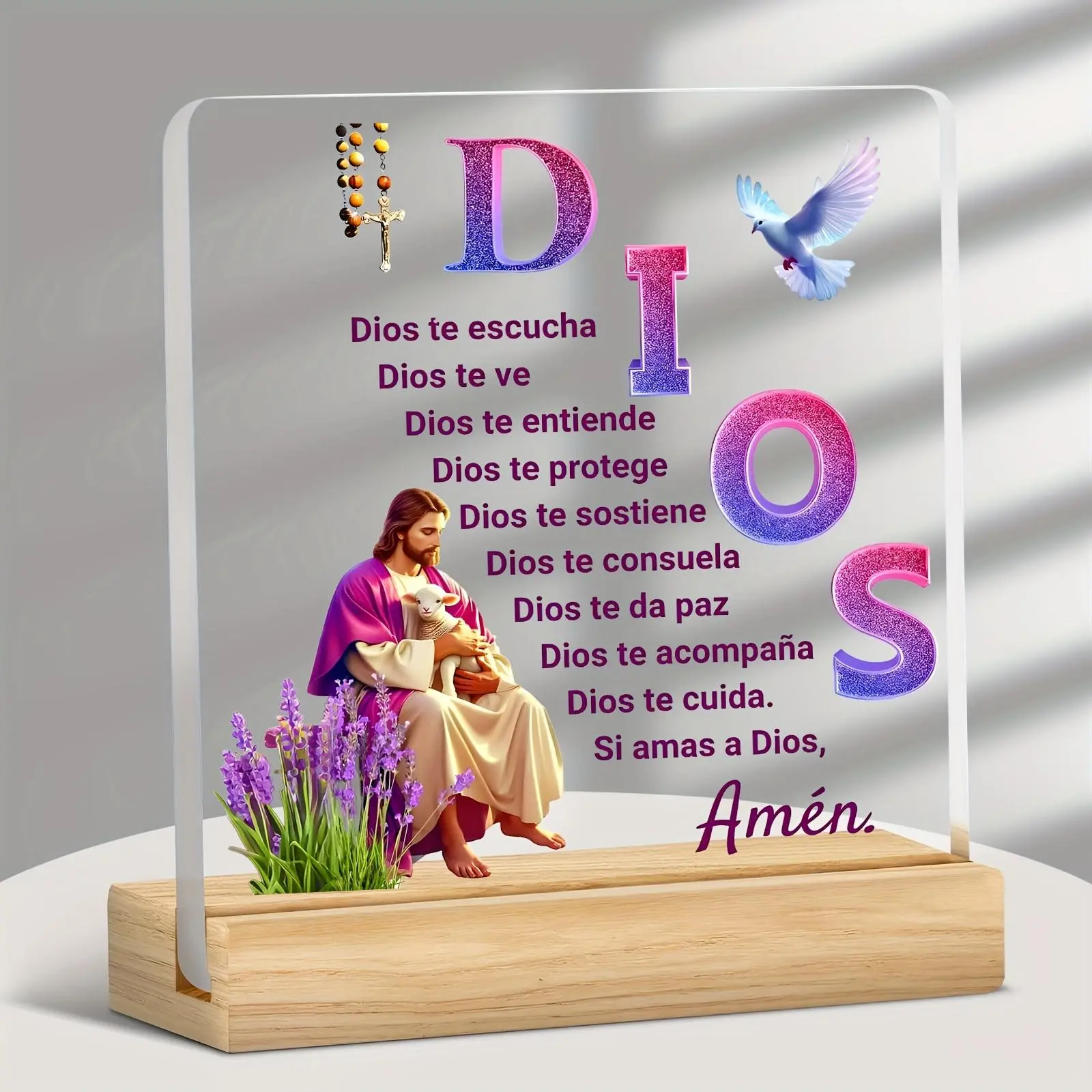 Bohemian-style Acrylic & Wood Desktop Decor, Inspirational Religious Art for Home, Office, Church, Signs, Acrylic Plaque Sign