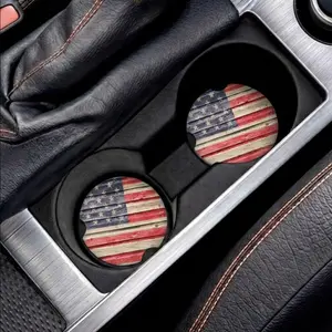 Vintage American Flag Car Coaster Set, Patriotic Cup Holder Inserts for Auto Interior Decor