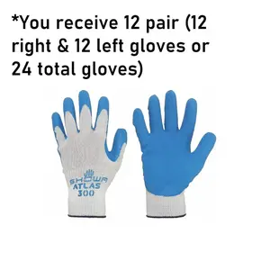 2024SHOWA ATLAS 300 (Pack of 12 Pairs), Blue, Natural Latex Palm Coated General Purpose Work Glove, Lightweight, Elastic WristGift