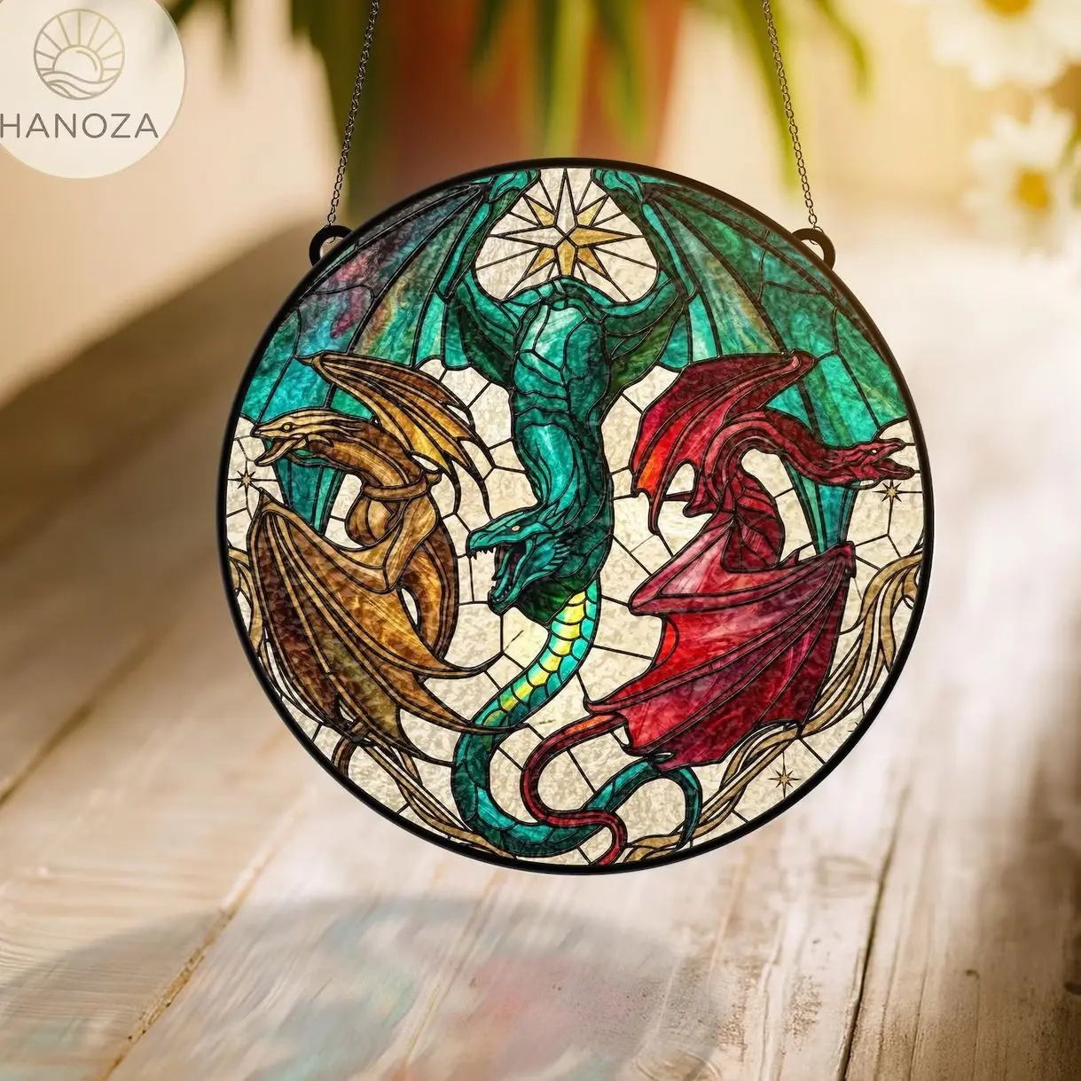 House Dragon Stained Glass Suncatcher, Vhagar Syrax Caraxes Dragon Window Hanging Decor, Fantasy Fire and Blood Wall Art Gift