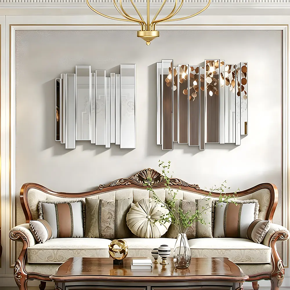Large 24×47-inch decorative mirror, wall-mounted mirror with an asymmetrical design, wall decoration mirror, silver glass hanging mirror — suitable for living rooms, entryways, stairwells, and wall decor