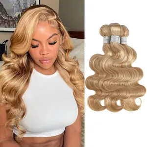 ALHER F27/613 Blonde Highlight Bundles Human Hair Body Wave 20 22 24 Inch, 13A Ombre Human Hair 3 Bundles Multi Blonde 2 Tone Mix Sew In 100% Virgin Hair Extensions for Black Women Soft No Fade