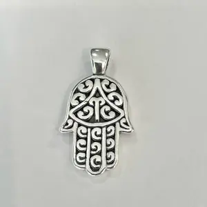 Sterling Silver 925 Hamsa Pendant Lightweight Hollow Hand of God