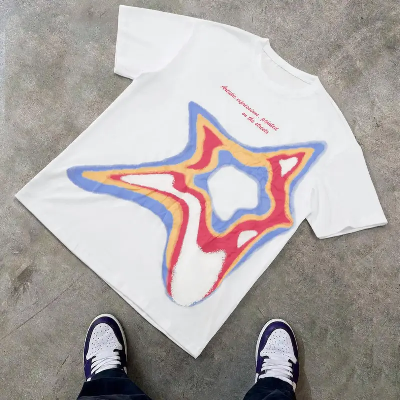Men's Regular Fit Star, Letter, Geometric Print Round Neck Tee, Casual Athletic Breathable Short Sleeve Crew Neck Knit Long T-Shirt for Summer, Fashion Men's Top for Daily Wear, Clothes, Streetwear, Garment, Fabric
