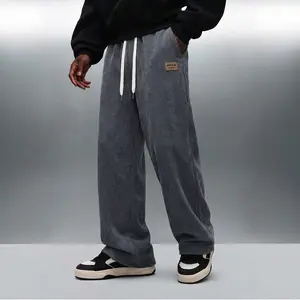 Men’s spring and autumn corduroy straight-leg pants, men’s long pants, letter-label fashion trendy casual loose sports pants