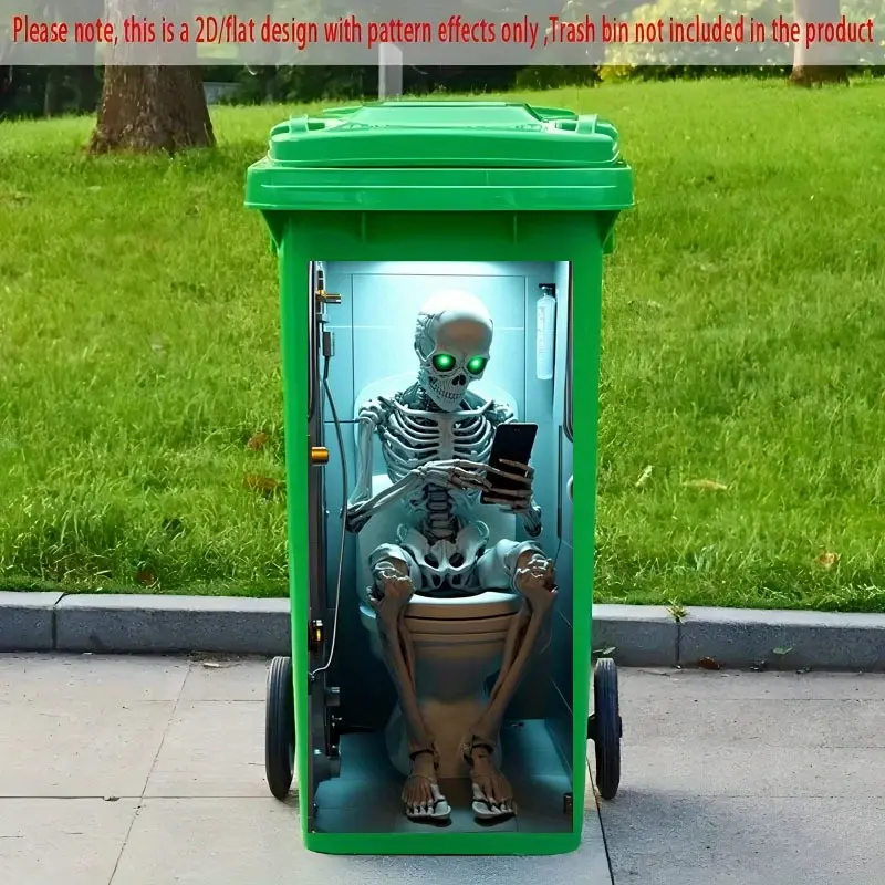Skull Skeleton Theme Self-Adhesive Decorative Wall Sticker, 14.57x32.28 Inches, Ideal for Trash Cans and Home Decor, Easy to Apply Wallpaper