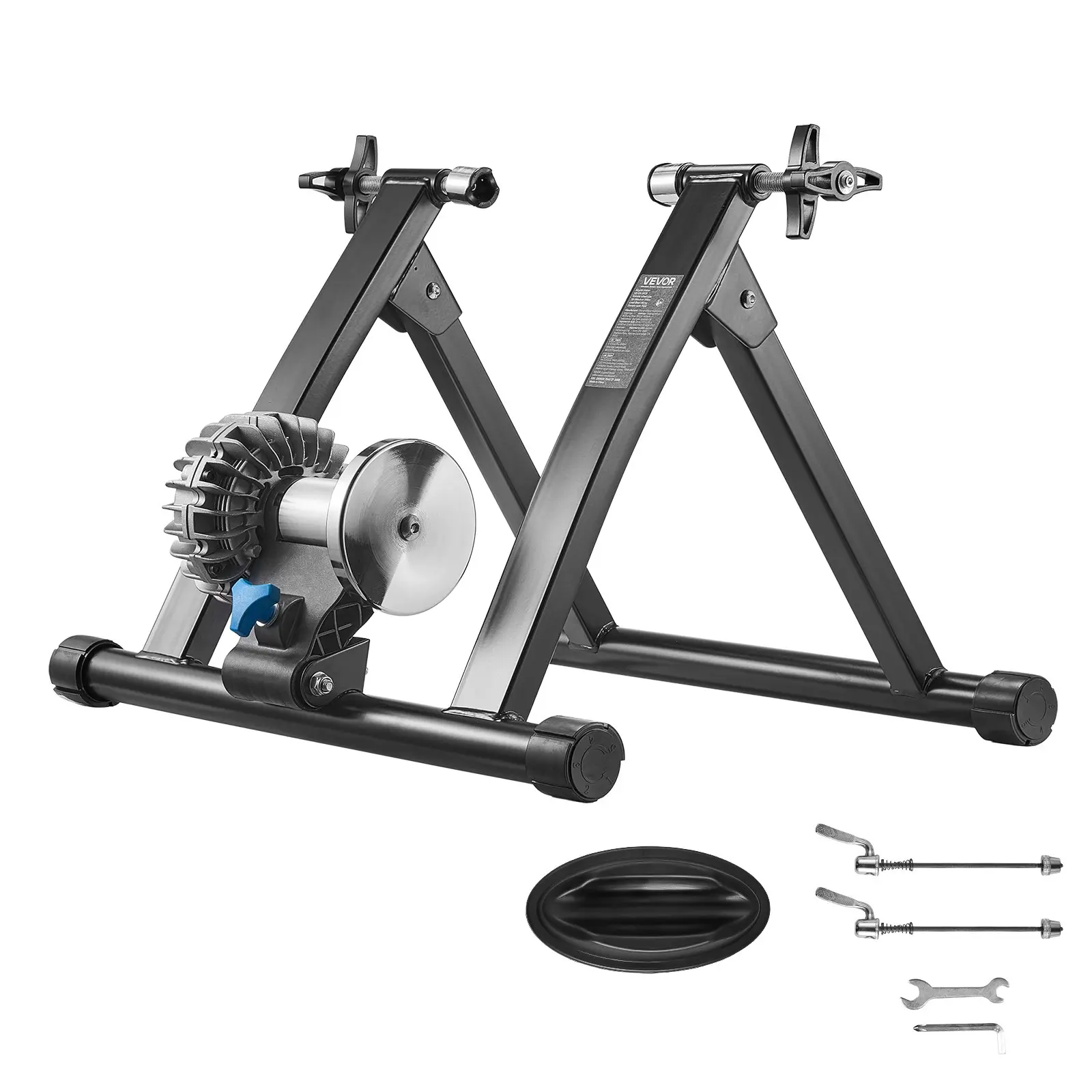 VEVOR Bike Trainer, 26-29 Inch 700C Wheels, Foldable Fluid Bicycle Stationary Trainer Stand for Indoor Exercise Riding with Quick Release Skewer Front Wheel Riser Block, Fits Road Bikes, Black