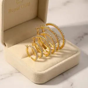 【THREE PAIR】Rhinestone Decorated Hoop Earrings, Fashionable Earrings for Women, Daily Use, Trendy All-match & Exquisite Jewelry for Birthday Gift, High Quality Earrings