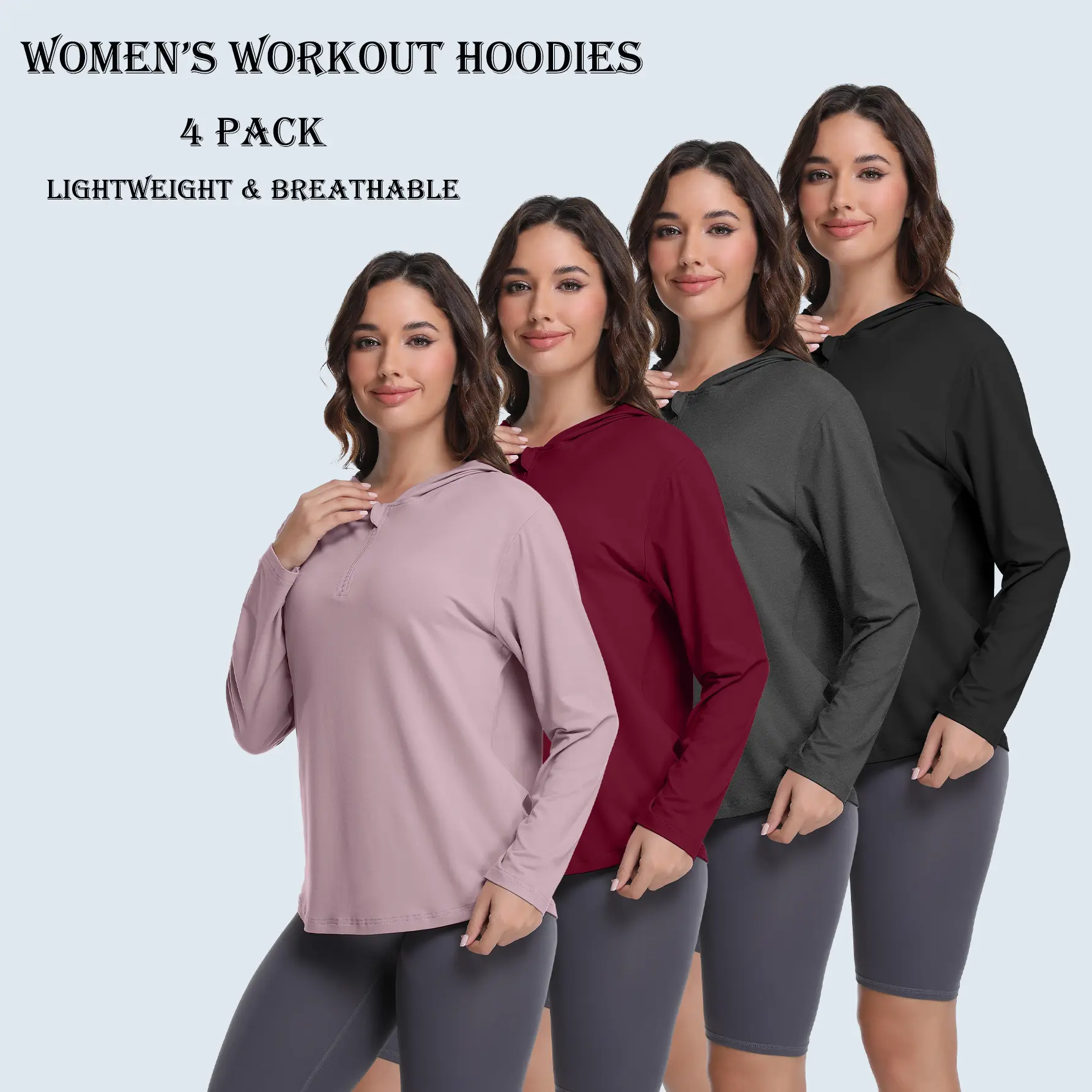 4 Pack Women’s Workout Sweatshirts Quarter Zipper Workout Hoodies Half Zip Long Sleeve Pullover Lightweight Zip Up Gym Hoodie Fashion Outfits Clothes Thin Casual Hooded Jacket Multicolored Tops Clothes 2026,travel essentials,camping essentials