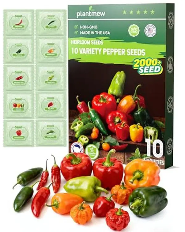 10 Variety Pepper Seeds for Planting - 2000+ USA-Sourced Heirloom Non-GMO Hot & Sweet Mix Includes Jalapeño, Habanero, Serrano, Cayenne, Poblano & Bell Peppers for Indoor Outdoor Garden