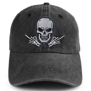Halloween Party Decorations for Men Women, Funny Embroidered Skull Finger Hat, Adjustable Washed Vintage Cotton Skeleton Decor Baseball Cap, Funny Gifts for Mom Dad Grandpa Grandma Friends