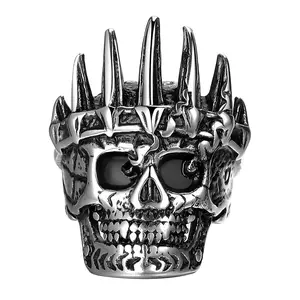 OIDEA Men's Stainless Steel Skull Crown King Ring - Gothic Punk Biker Jewelry, Goth, Skull Pendant, Skeleton Graphic, Dark Art Rings for Halloween, Birthday Gifts, Stainless Steel Jewelry