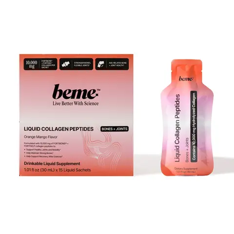 BeMe MOVE Liquid Collagen for Bones & Joints with FORTIGEL & FORTIBONE, Orange Mango, 15 x 30 mL Sachets