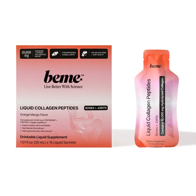 BeMe MOVE Liquid Collagen for Bones & Joints with FORTIGEL & FORTIBONE, Orange Mango, 15 x 30 mL Sachets