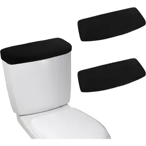 2 Pcs Toilet Tank Cover, Toilet Tank Lid Cover, Toilet Top Cover, Universal Toilet Tank Lid Soft and Absorbent Replacement Toilet Cover with Elastic Bottom for Bathroom Decor Accessories (Black)