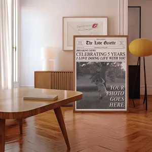 Personalized Vintage Newspaper Print Wedding Anniversary Poster - Retro College Dorm Wall Art - Unique Custom Newsprint Decor