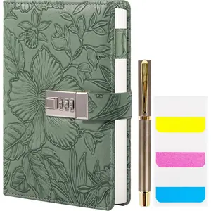 Diary with Lock for Women, 3D Embossed Journal with Lock, 224 Pages Wide lined Notebooks, PU Leather with Pen and Stickers Planner Organizer for Women & Men