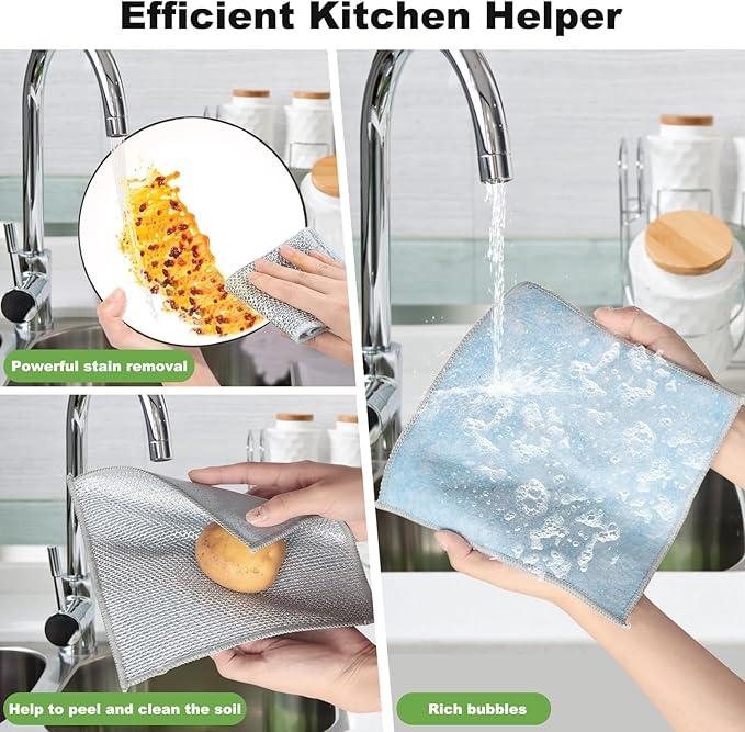 10 Pcs New Upgrade Steel Wire Dishcloth,Double-Layer Steel Wire Cleaning Cloth,Powerful Cleaning Non-Scratch Wire Dishcloth Rag for Cookware, Sinks, Dishes, Stove Tops