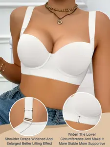 1/3pcs Women's Seamless Smooth Elegant Push-Up Bra, Lifted Anti-Sag Underwire Support Comfortable Everyday T-Shirt Bra, Wide Straps Cover Side Breast Slimming, Daily Wear