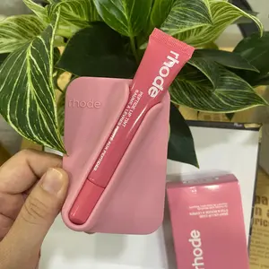Rhode Style Lip Case Set, Soft Silicone Aesthetic Phone Cover, Trendy Phone Case Gift (random lipstick gift)