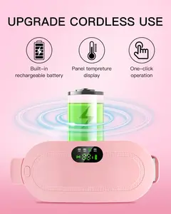 Cordless Heating Pad, Electirc Period Heating Pad for Cramps Portable Warm Belt with 3 Heat Levels and 4 Massage Modes Fast Heating Pad for Menstrual Pain Women and Girl, Pink Gift Adjustable