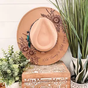 Floral Burned Hat, Floral Engraved Cowboy Hat, Sunflower Hat, Sunflower Burned Fedora, Engraved Fedora, Engraved Felt Hat, Boho Hat