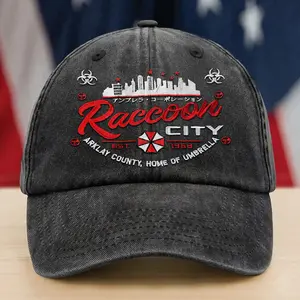 Raccoon City Arklay County Graphic Embroidered Wash Baseball Cap, Retro Video Game Fan Hat For Men Women, Gamer Gift Idea | 250326.R2986.ID00