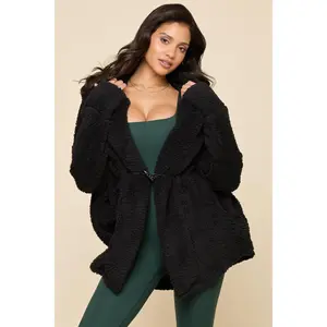 Faux Sherpa Cocoon Coat - Black