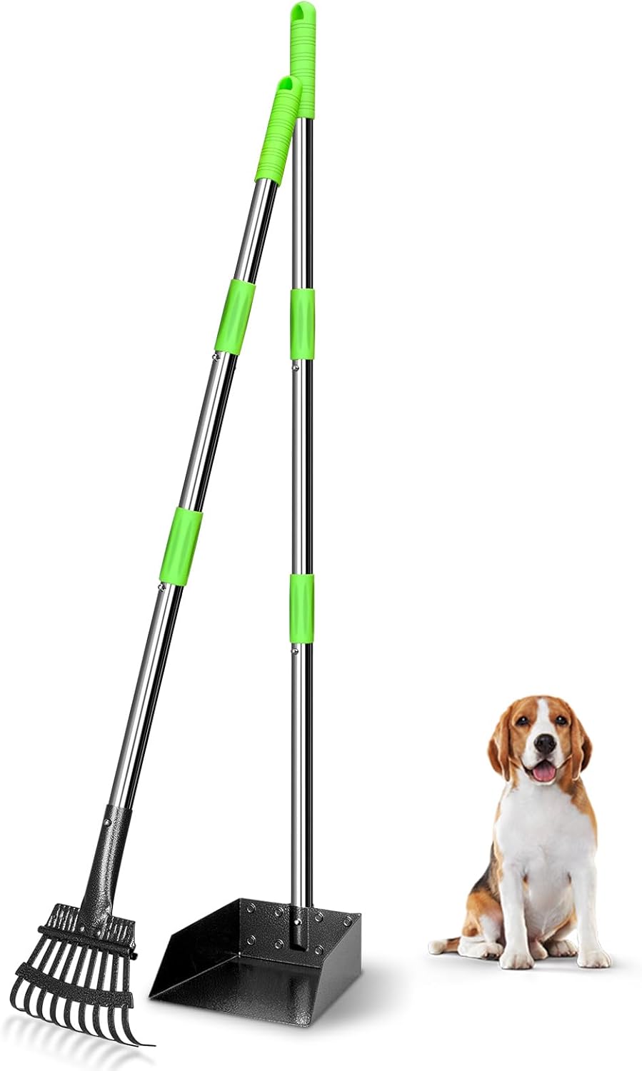 Pooper Scooper, Dog Pooper Scooper Long Handle Stainless Metal Tray and Rake for Medium Small Dogs Heavy Duty Pet Supplies to Use for Grass,